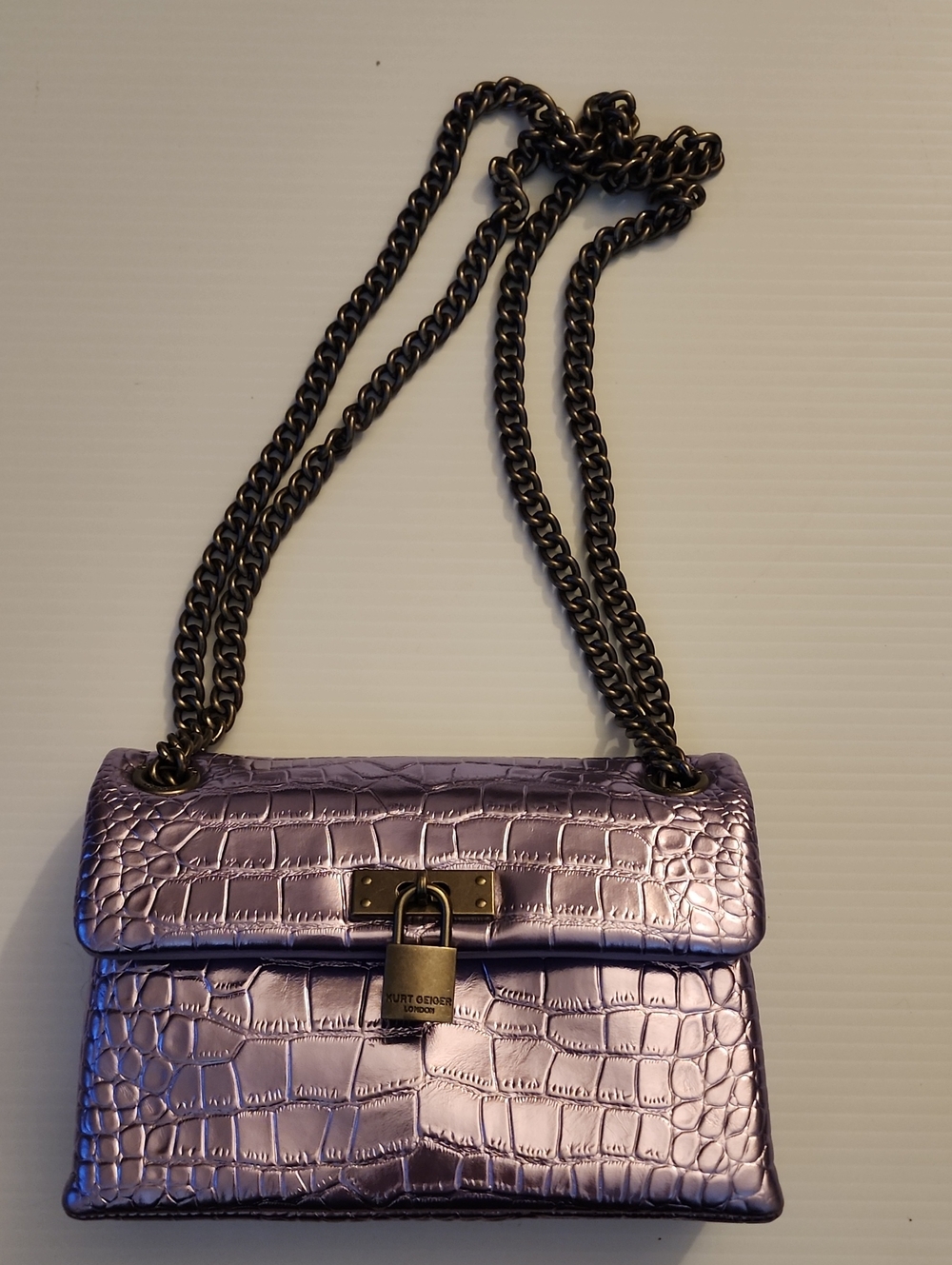 Kurt Geiger London Mini Brixton Shoulder Bag. Croc-Embossed Chain. - Picture 16 of 16